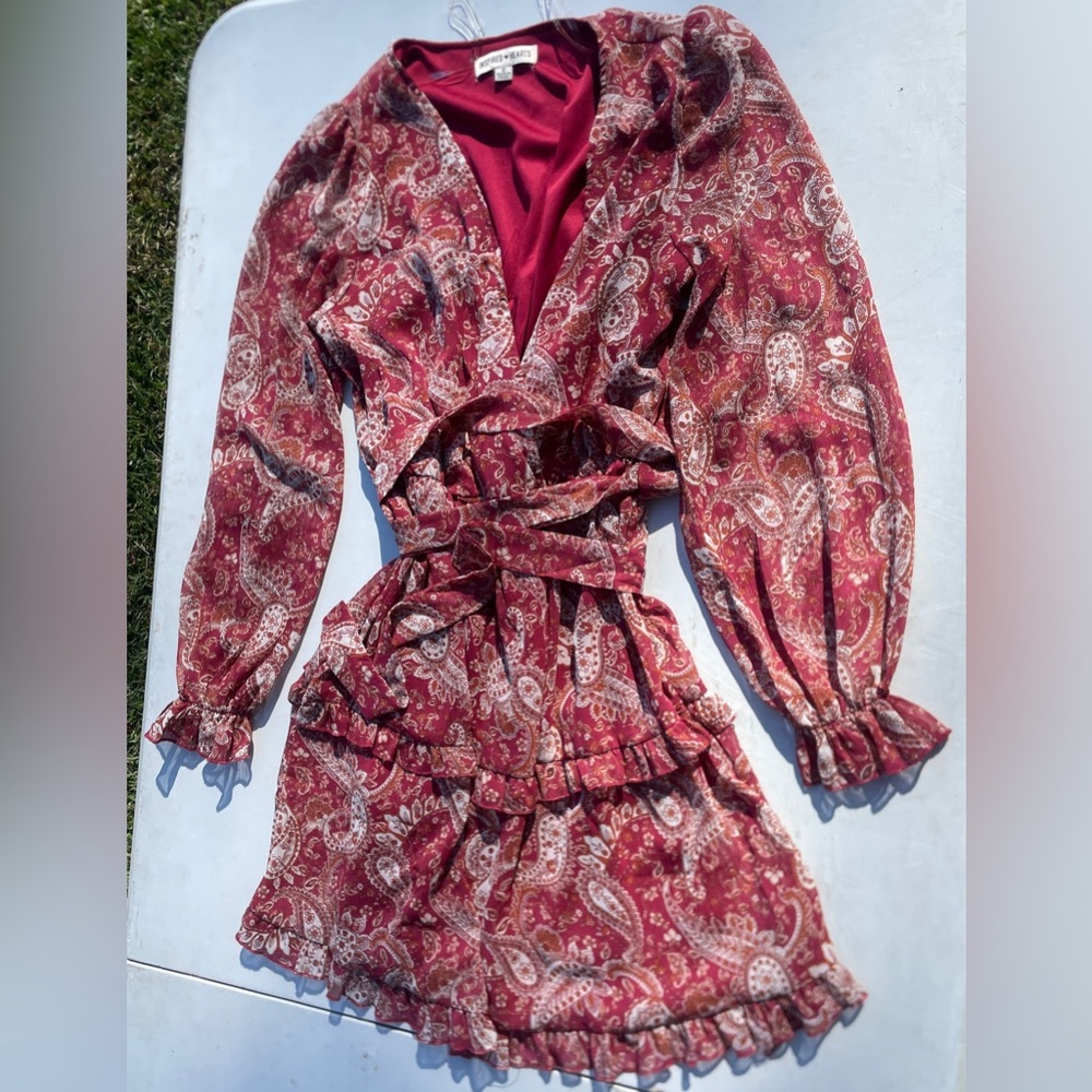 Inspired Hearts Paisley Long Sleeve Dress - Red and White